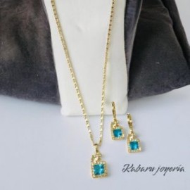 Conjunto dorado piedra turquesa chapa de oro 18k