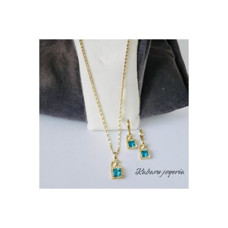 Conjunto dorado piedra turquesa chapa de oro 18k