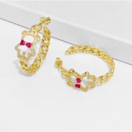 Arracadas osito piedra roja chapa de oro 18k