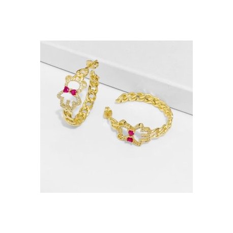 Arracadas osito piedra roja chapa de oro 18k