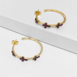 Arracadas cruz piedra purpura chapa de oro 18k