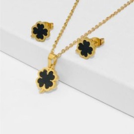 Conjunto trébol negro acero inoxidable