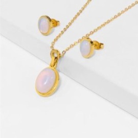 Conjunto piedra blanca acero inoxidable