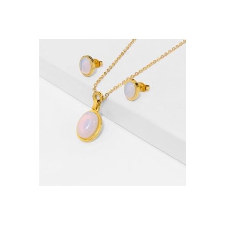 Conjunto piedra blanca acero inoxidable