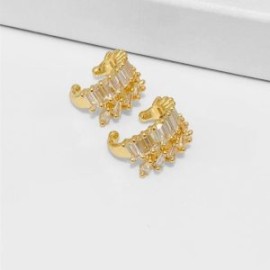 Aretes de puño piedra blanca chapa de oro 18k