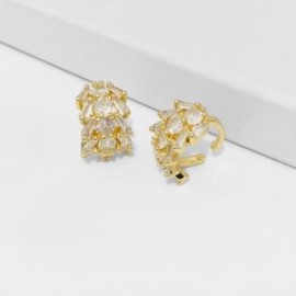 Aretes de puño piedra blanca chapa de oro 18k