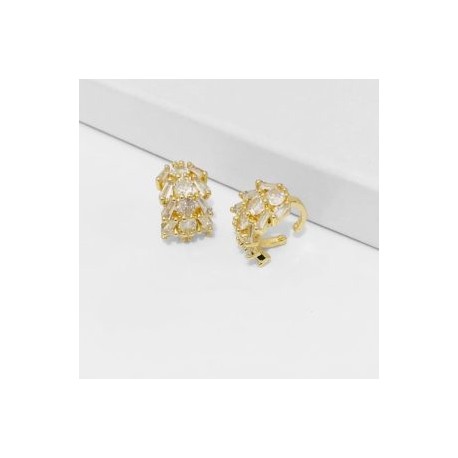Aretes de puño piedra blanca chapa de oro 18k