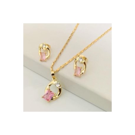 Conjunto corazón piedra rosa chapa de oro18K