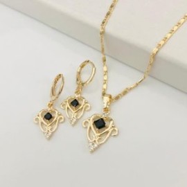 Conjunto piedra negra chapa de oro18K