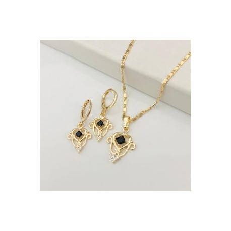 Conjunto piedra negra chapa de oro18K