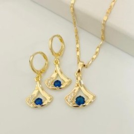 Conjunto piedra azul chapa de oro18K