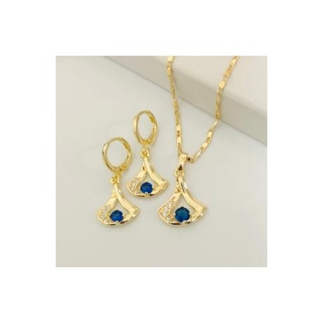 Conjunto piedra azul chapa de oro18K