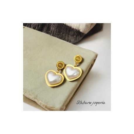 Aretes dorados acero inoxidable corazon