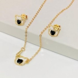 Conjunto piedra negra chapa de oro 18K