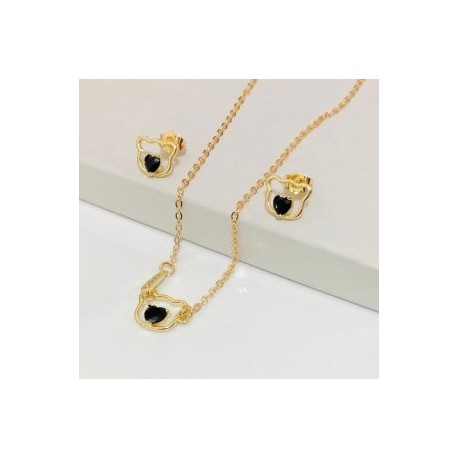 Conjunto piedra negra chapa de oro 18K
