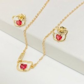 Conjunto osito piedra roja chapa de oro18K