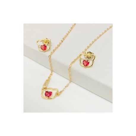 Conjunto osito piedra roja chapa de oro18K
