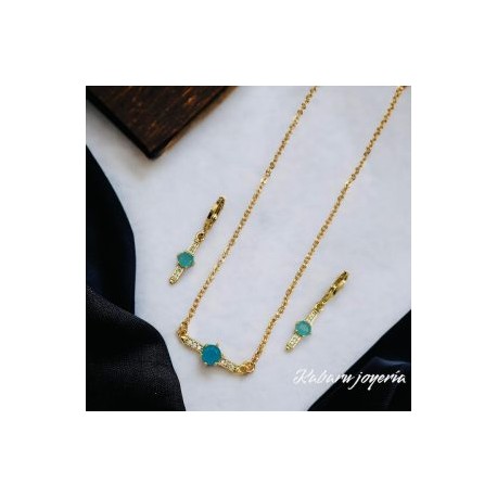 Conjunto piedra turquesa chapa de oro18K