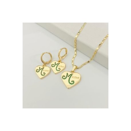 Conjunto corazón mama chapa de oro18K