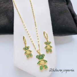 Conjunto osito verde chapa de oro18K