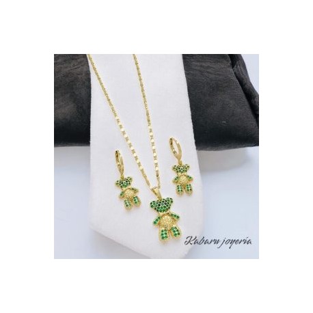 Conjunto osito verde chapa de oro18K