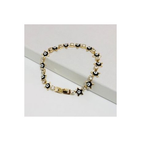 Pulsera estrellas ojito negro chapa de oro 18k