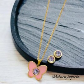 Conjunto acero inoxidable mariposa rosa