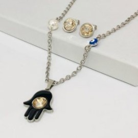 Conjunto acero inoxidable color plata mano Fátima negra