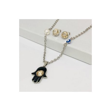 Conjunto acero inoxidable color plata mano Fátima negra