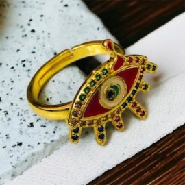 Anillo ajustable ojo rojo color Chapa de oro 18k