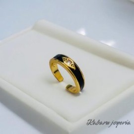 Anillo ajustable negro ojo Chapa de oro 18k