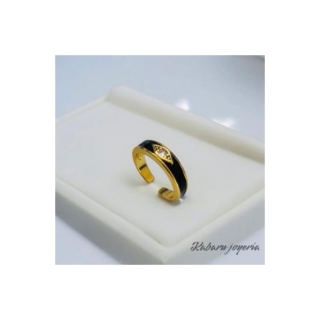 Anillo ajustable negro ojo Chapa de oro 18k