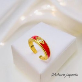 Anillo ajustable rojo ojo Chapa de oro 18k