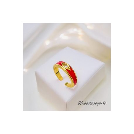 Anillo ajustable rojo ojo Chapa de oro 18k