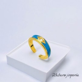 Anillo ajustable turquesa ojo Chapa de oro 18k