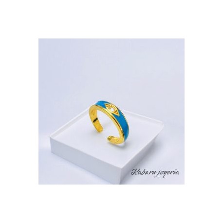 Anillo ajustable turquesa ojo Chapa de oro 18k
